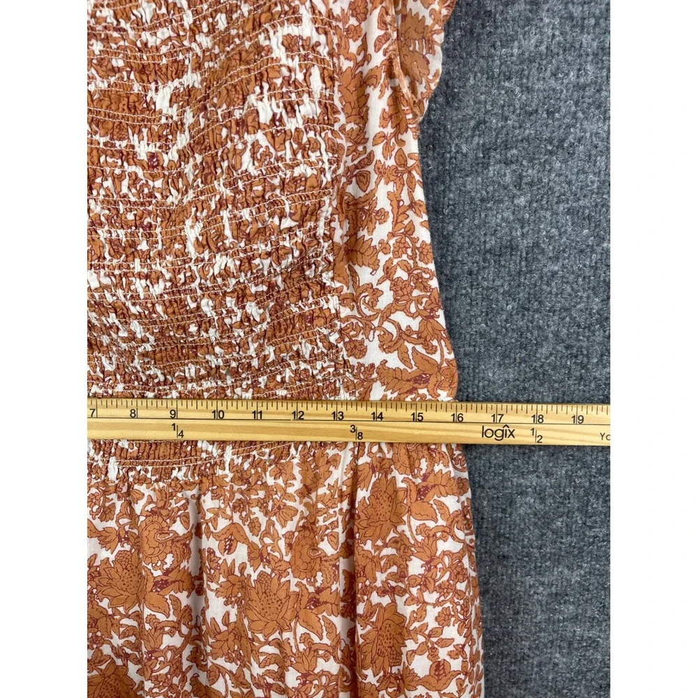 Free People Maxi Dress Womens L Orange Floral Excellent Smocked Open Back Boho